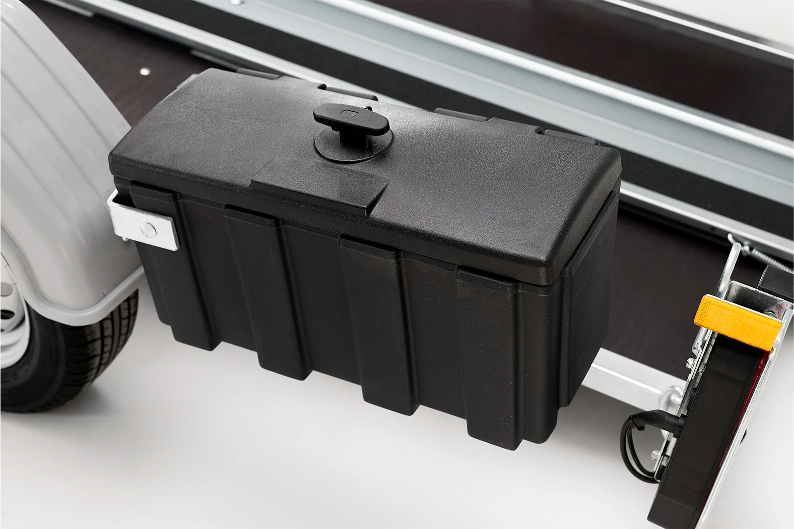 Empty Debon MOTO 1 trailer with tool box