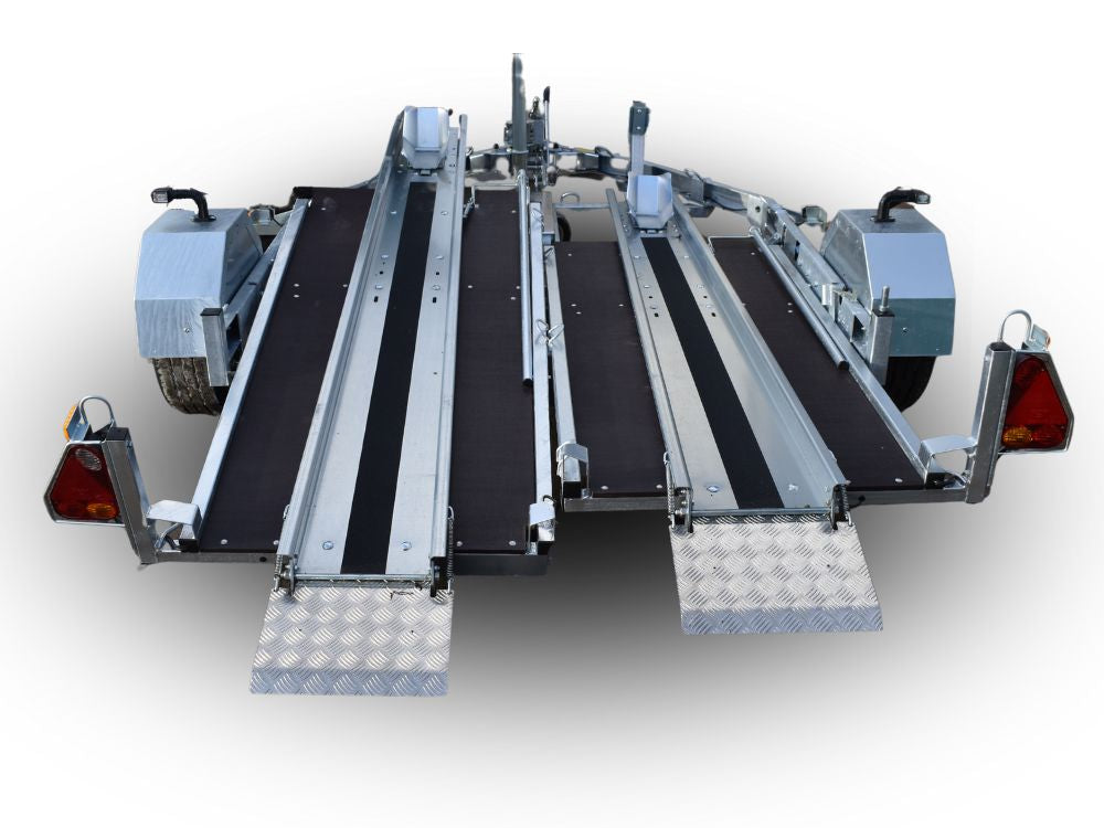 Debon MOTO 2 trailer with tilting ramps down for easy loading