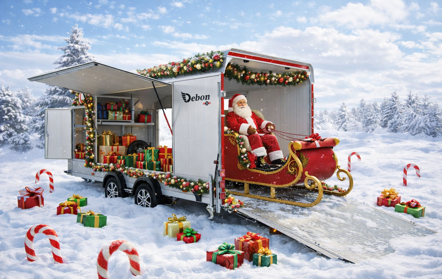 Santa is here just in time for Christmas. With a helping hand from the Debon C1000 car transporter to ensure his sleigh is in the North Pole just in time to bring your presents!