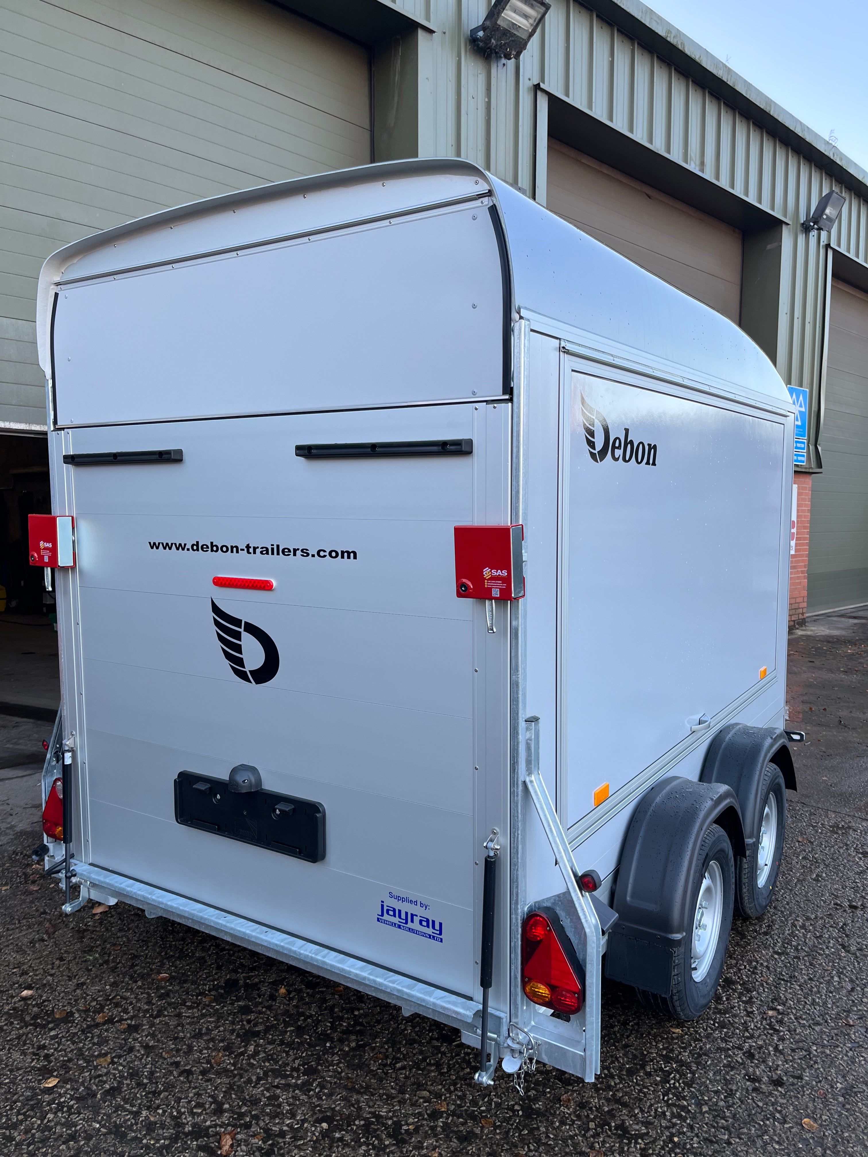 Debon C500 Box Trailer With Side Opening Hatch.