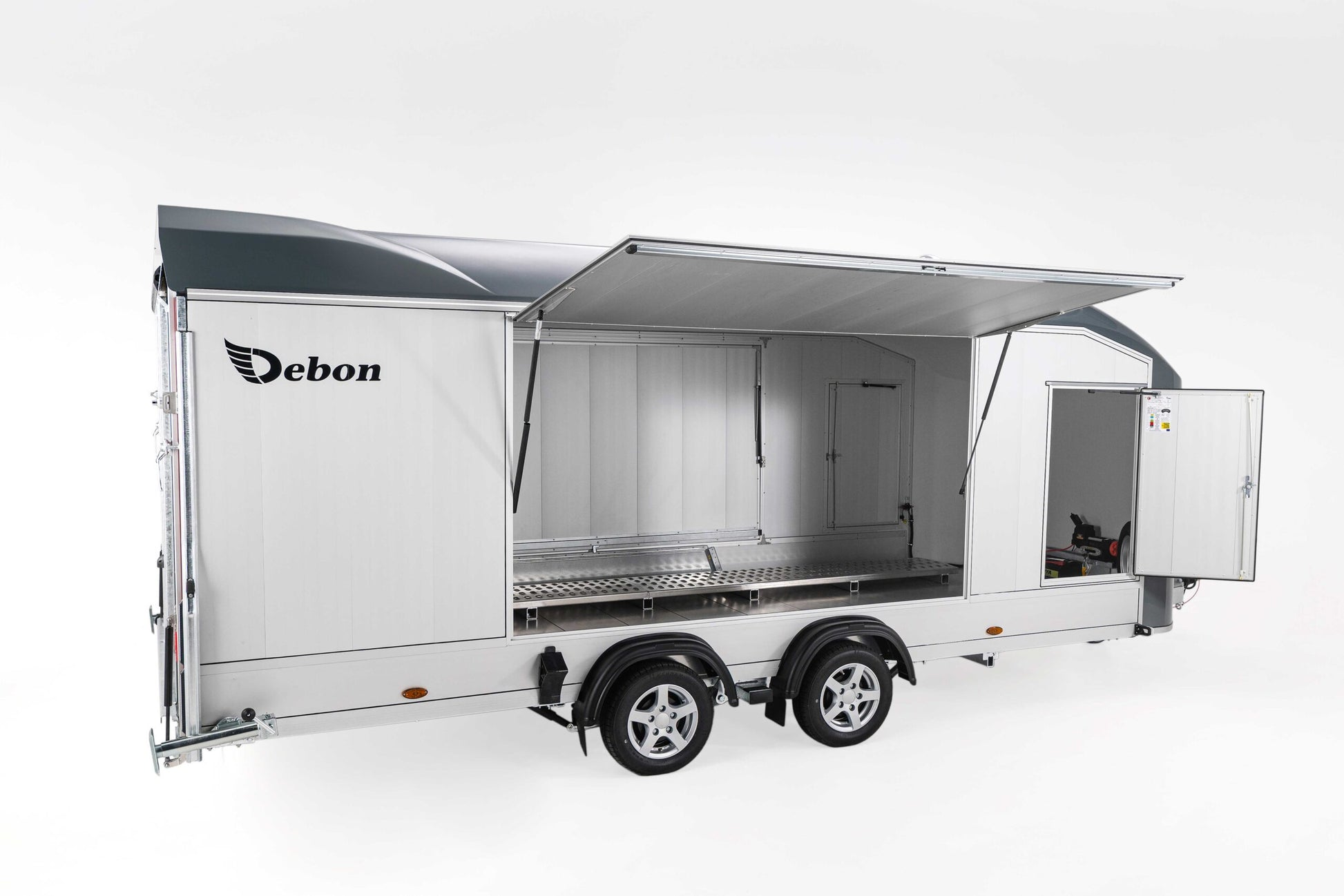 
Interior View of Debon C2000 Enclosed Car Transporter with Gullwing Doors